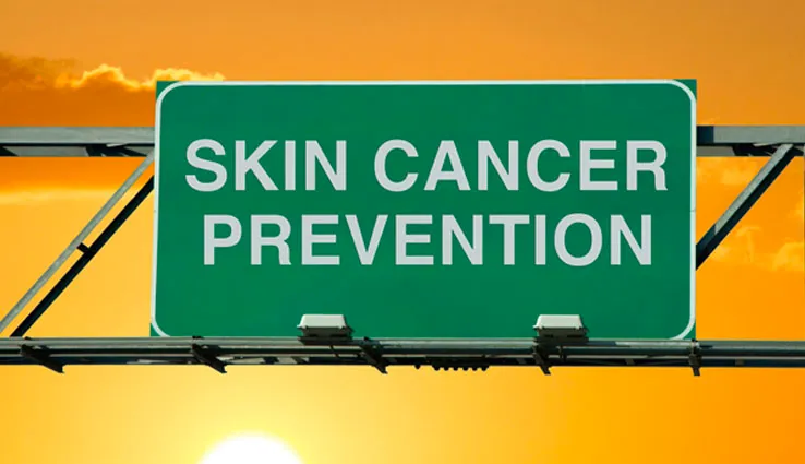 Highway street sign with the text replaced to say "skin cancer prevention."